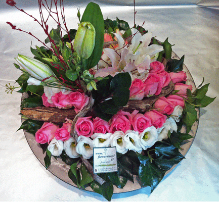 Flower arrangement on tray