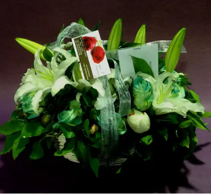 Basket with spring flowers and flavor!!!White + green nature!!!