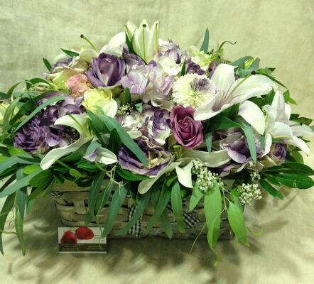 Basket with Purple Season Flowers.