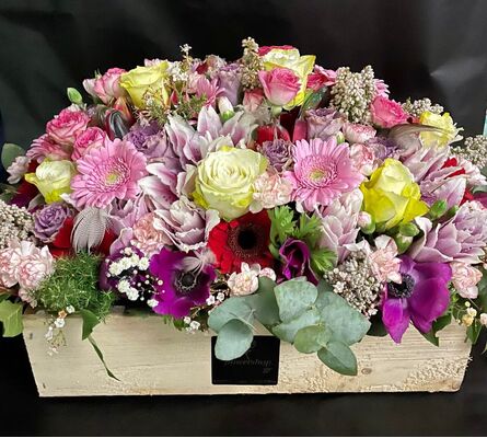 Easter Arrangement In Basket Spring Vivid Colors. Exclusive.
