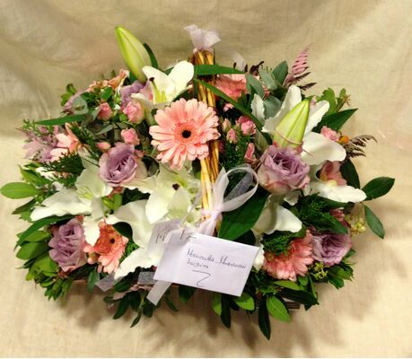 Arrangement for new born baby girl . Pot or basket !! Special