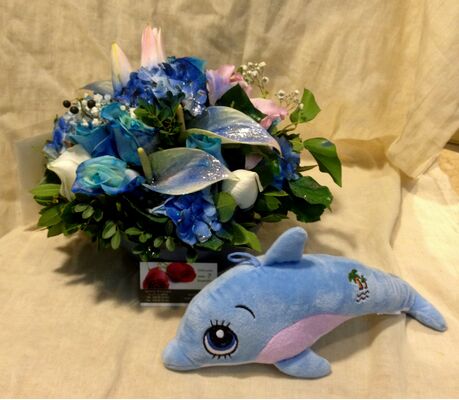 Σύνθεση  για νεογέννητο  αγοράκι. Καλάθι ή Ποτ. Πολυτελές με λούτρινο!