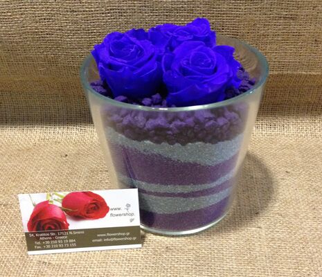 Rose Big Head (6cm)  (preserved) In Arrangement with decoration. (3) Pieces !!!