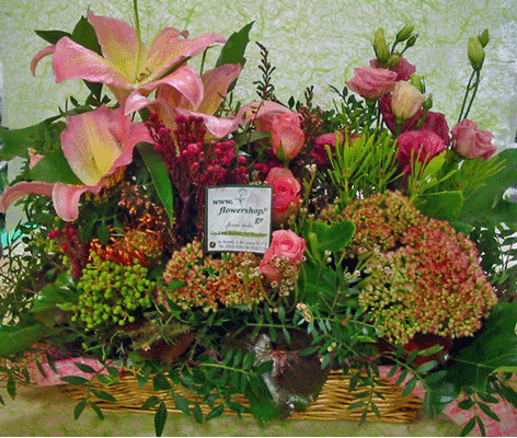 Garden with flowers in small basket