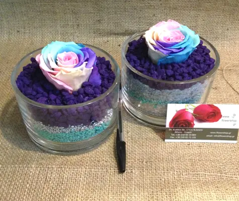 Rainbow Rose Big Head (6cm)  (preserved) In Arrangement with decoration.Special.