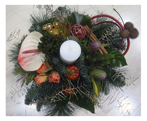 Christmas table arrangement with candle