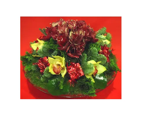 Christmas arrangement on tray with amaryllis !!!