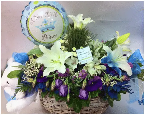 Arrangement of flowers for new born baby