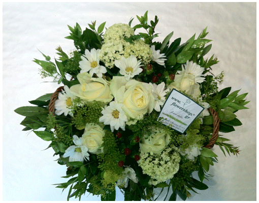 Basket with spring flowers and flavor!!!White + green nature!!!