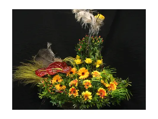 Easter arrangement. Flower Bird in Basket