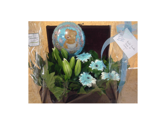 Flowers in wooden box or basket  for new born baby !!!