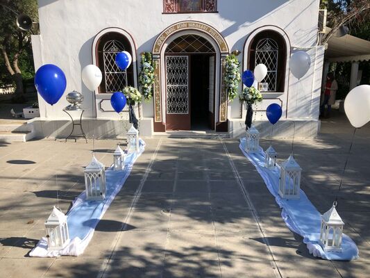 Βάπτιση Αγοριού. Διακόσμηση εκκλησίας. Συνθέσεις, Γιρλάντα, Μπαλόνια, Φανάρια, Επιτοίχιες, Δεξίωση, Τραπέζια.