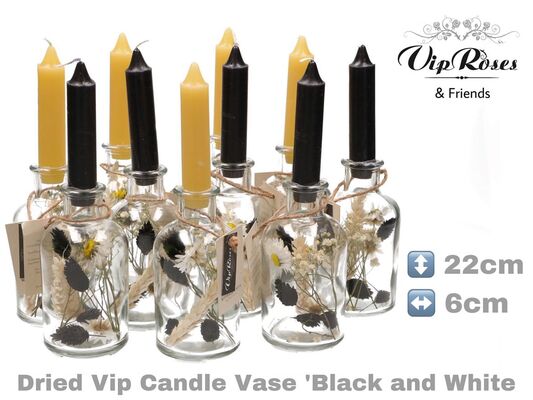 "Vip Roses" Dried Vip Candle Vase Black or White (Vase + Dried Deco + Candle)