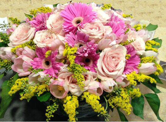 Pinky Spring with Joyful  Flowers in Basket