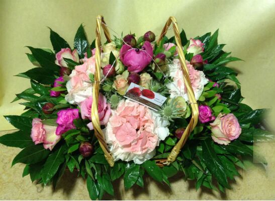 Paeonias (15) stems mixed with season flowers. Exclusive Basket !!!