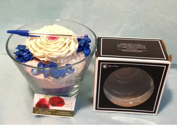 Rainbow Rose Big Head (preserved) In Arrangement with decoration.