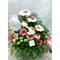 Arrangement in basket for new born girl + stick balloon