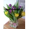Tulips (10) stems in glass vase.