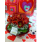 (10) red tulips in glass red plate + balloon +  bear !!!