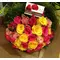 Roses Multi Color In Vase With Decorative Sisal & Water Dye.