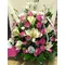 Christmas Arrangement with White & Pink Flowers & Decoration.