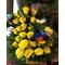Flower  arrangement with yellow roses in ceramic "paper look" pot . Special !!!