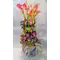 Callas and rainbow roses in pot (or vase)