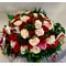 Pink & Red Roses (50) stems round basket arrangement. Exclusive Varieties !