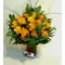 (31) orange - salmon  roses A' quality Dutch with greens in vase.