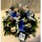 Flower arrangement on tray. White & Blue Flowers !!!