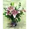 Lillies in Glass Vase with Colored Decorative Sand