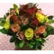 Roses (41) stems random colors in glass pot .