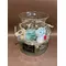 Rose Forever 12cm (head diameter) in "Cylinder vase" with led lights, teddy and decoration